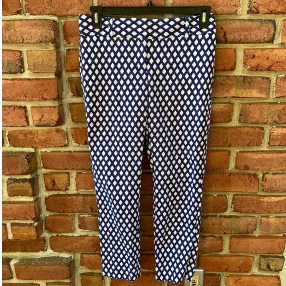 White House Black Market Blue Print Ankle Pants 0